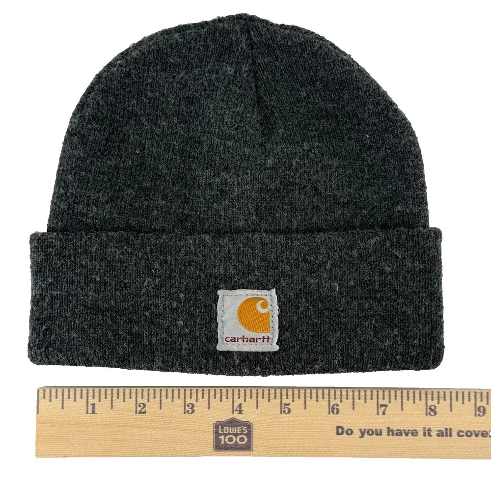 Carhartt Beanie Youth Gray Knit Hat Logo Patch‎ Winter Cap Cuffed